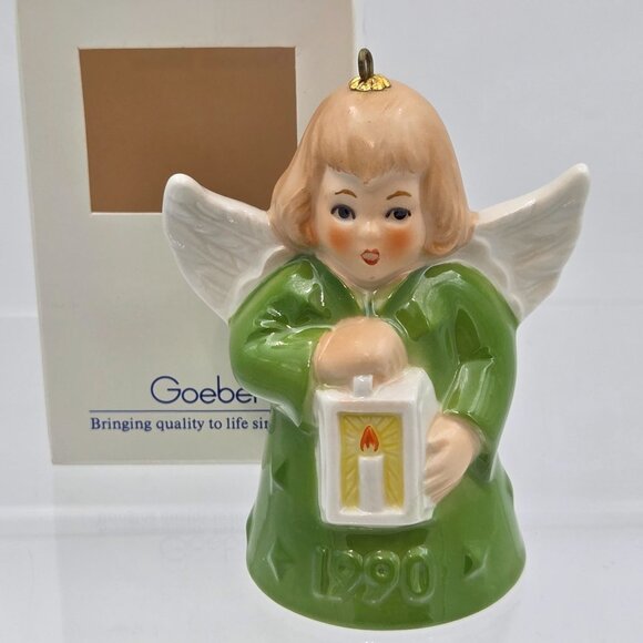 Goebel Hummel Angel Bell Ornament 1990 Green Ceramic Lantern 15th Ed w/Box - Picture 3 of 10